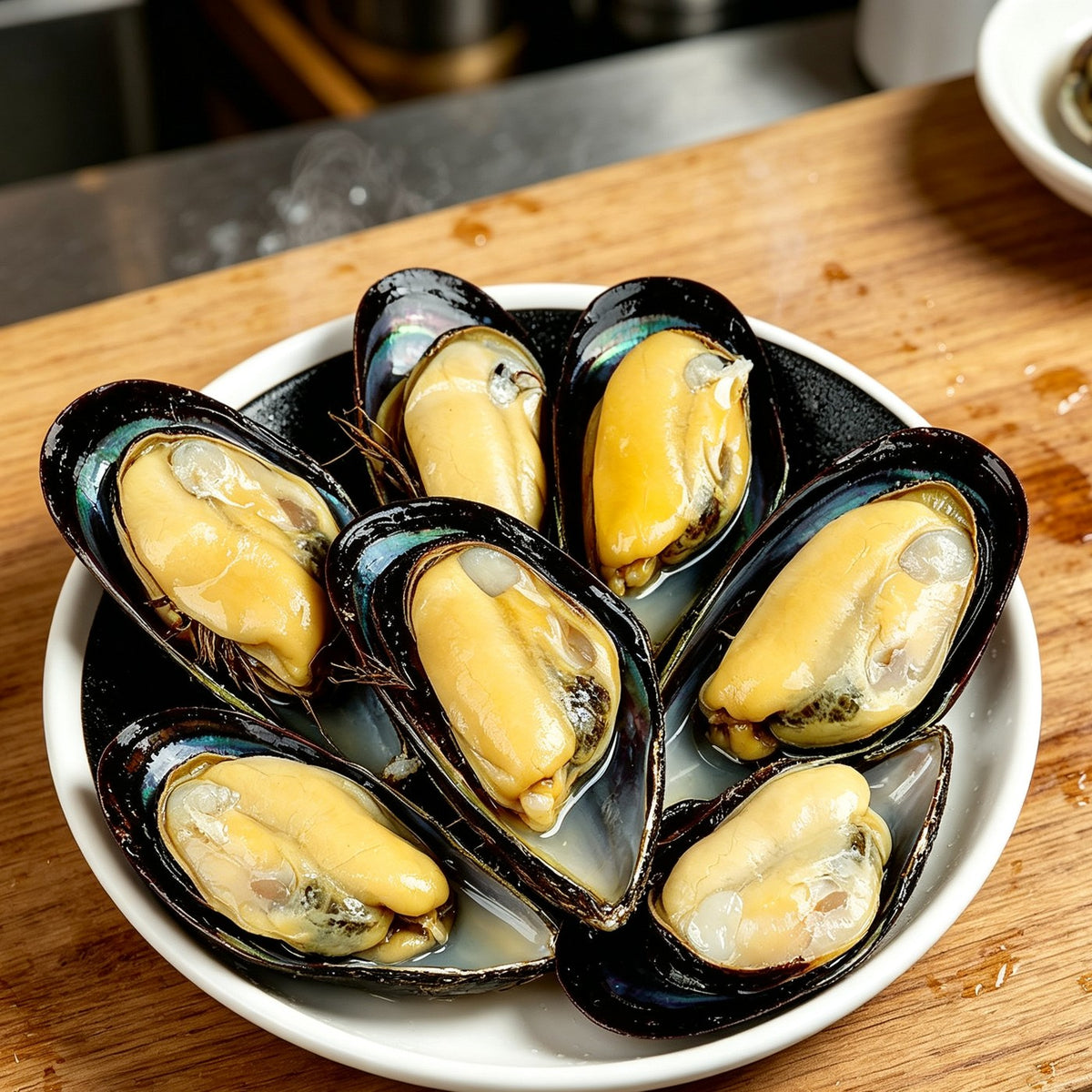 Freshly Steamed Mussels in Black Shells