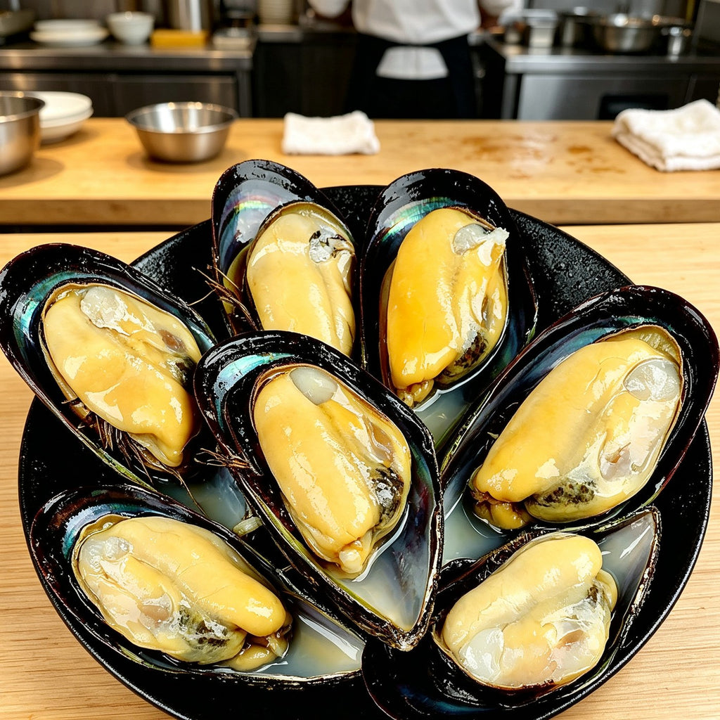 Freshly Steamed Mussels in Black Shells