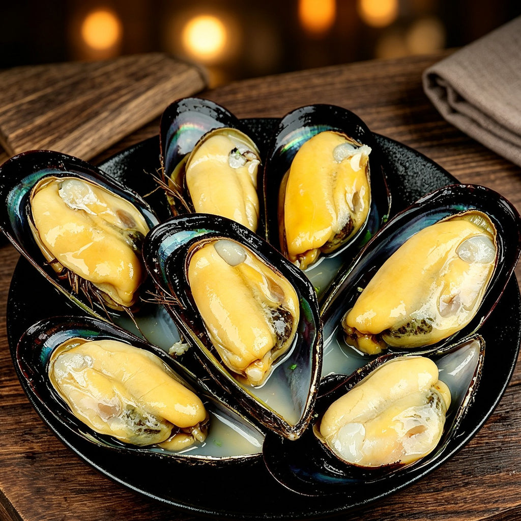 Freshly Steamed Mussels in Black Shells